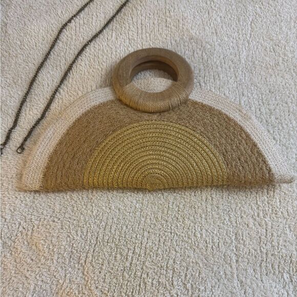 Antik Kraft Clutch Raffia Natural Multi Woven Wooden Handle Cabo resort Wear - Picture 14 of 15